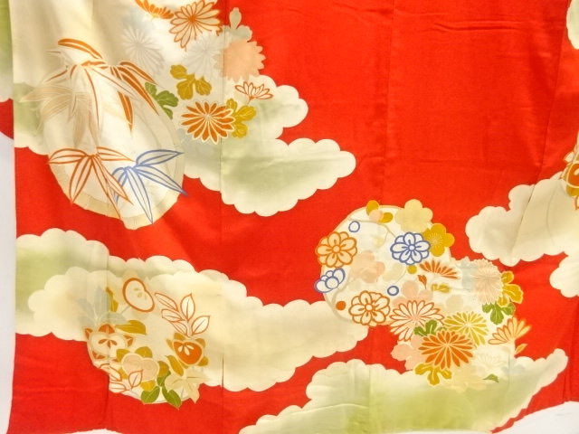  大正ロマン　御所車に松梅模様刺繍五つ紋花嫁衣装振袖2枚重ね・丸帯セット